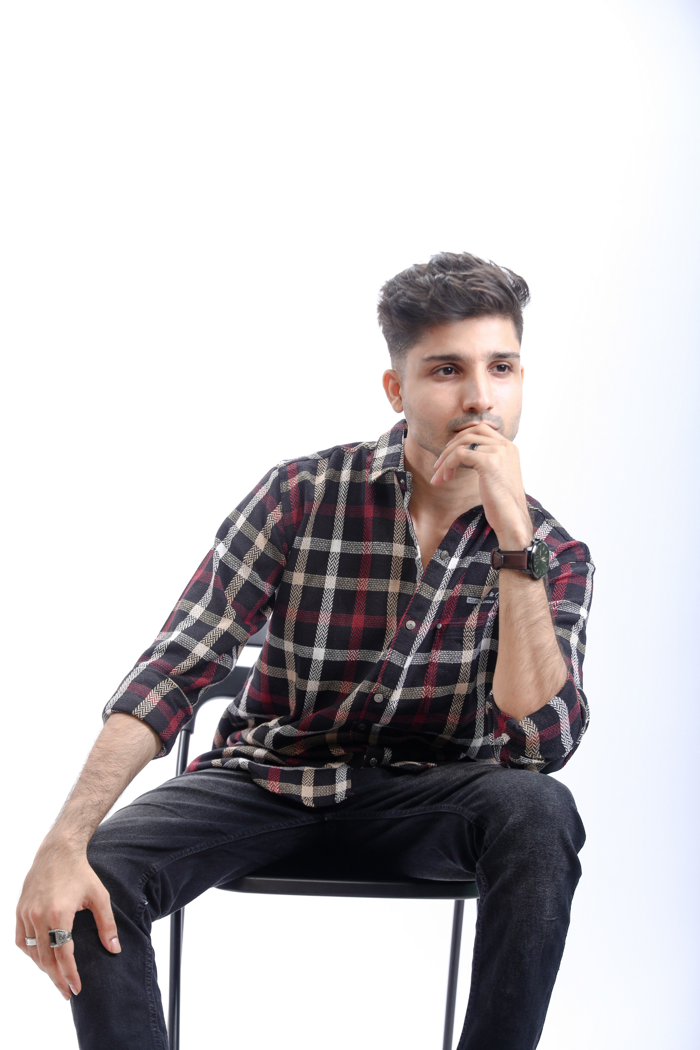 Mens Black Casual Checkered Flannel Shirt