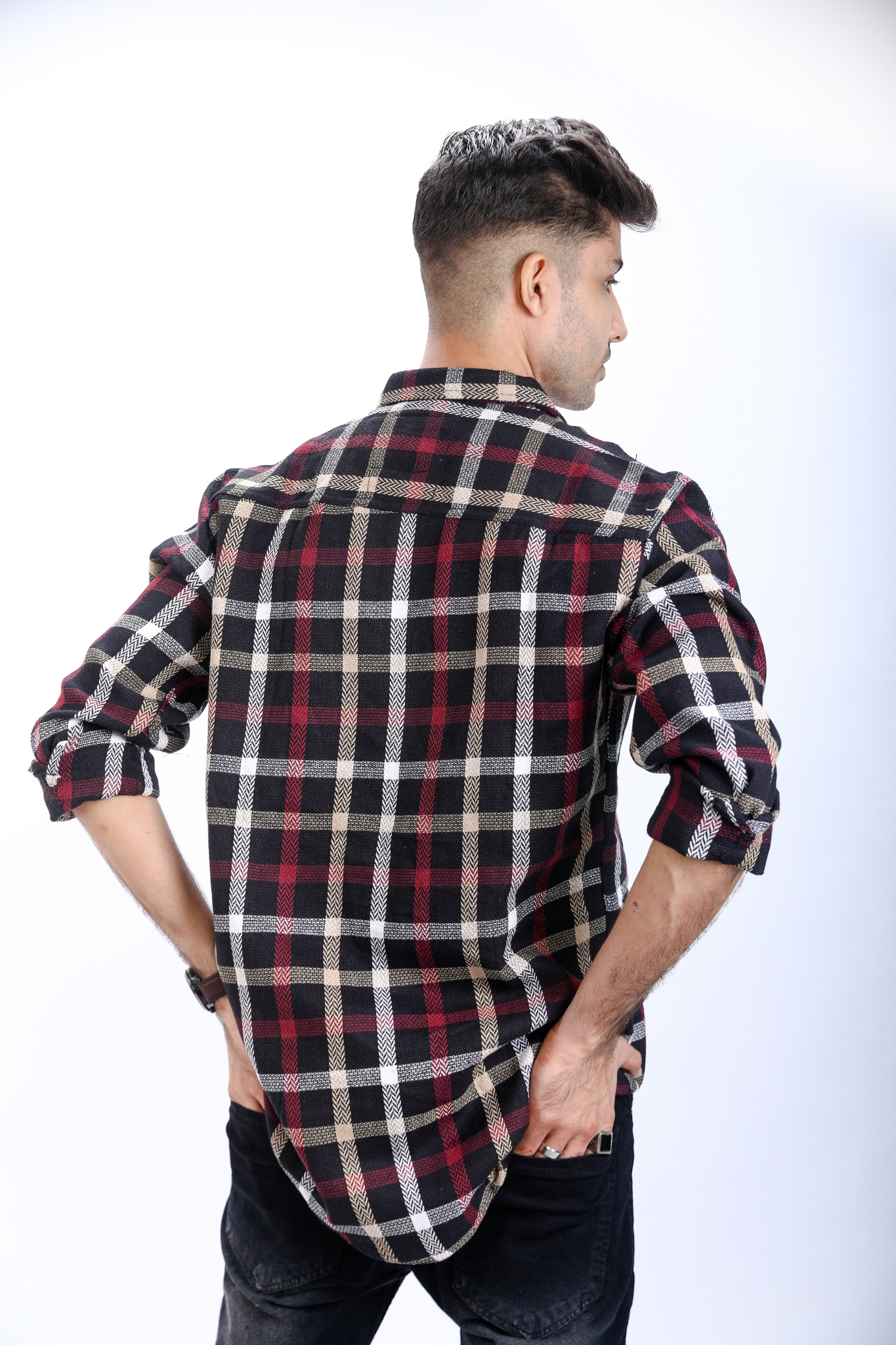 Mens Black Casual Checkered Flannel Shirt