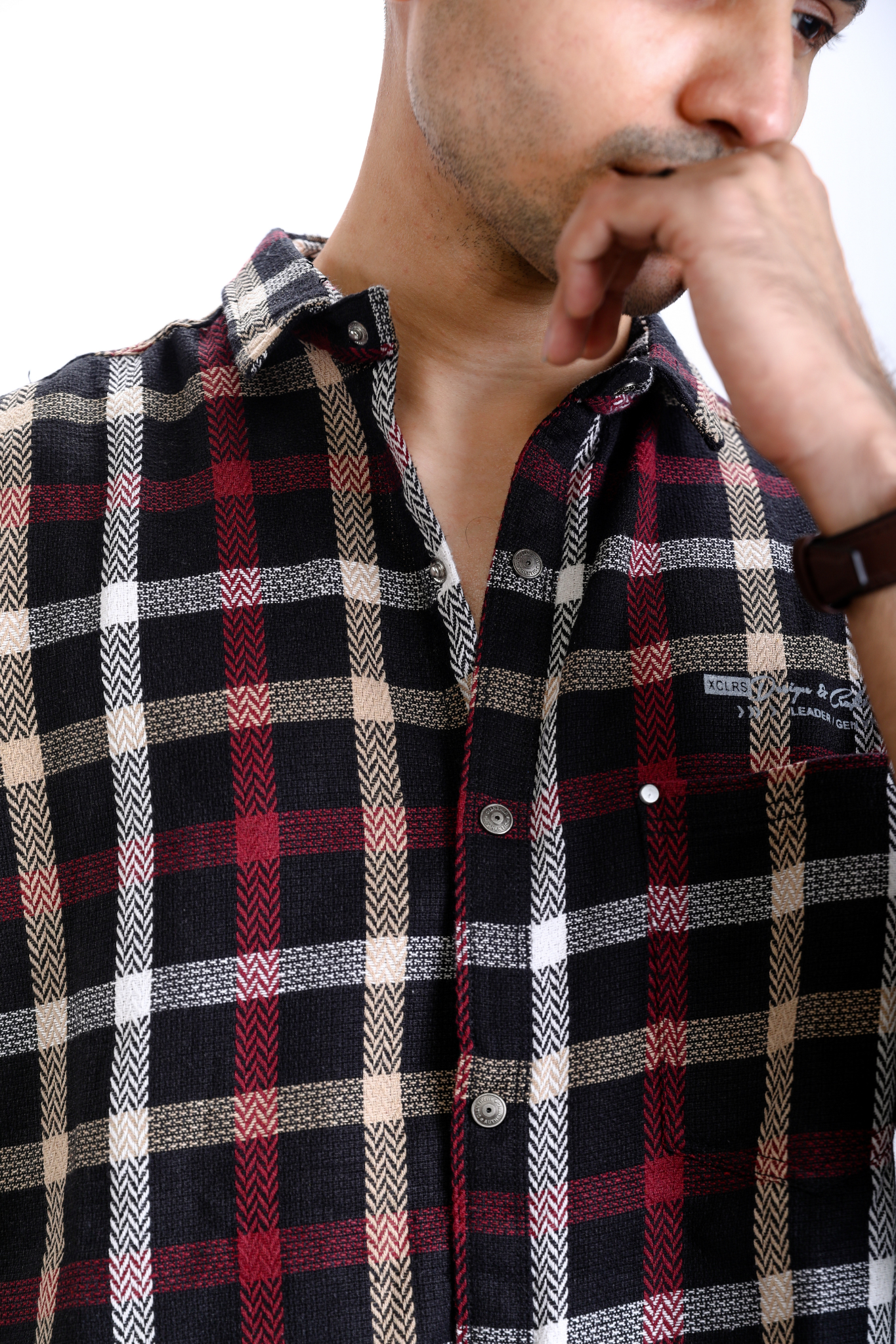 Mens Black Casual Checkered Flannel Shirt