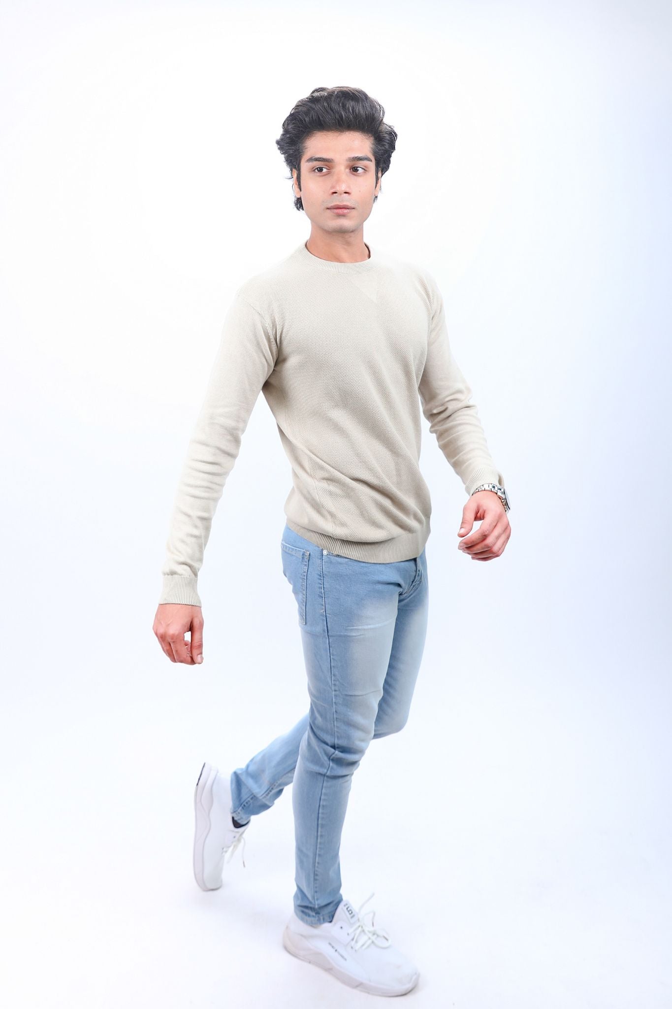 Beige Essential Knit Long-Sleeve T-Shirt