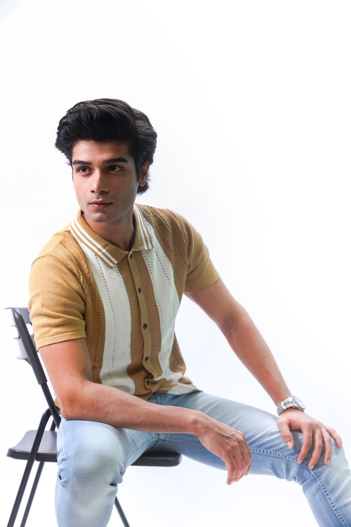 Tan with Cream Stripes Heritage Knit Polo Shirt