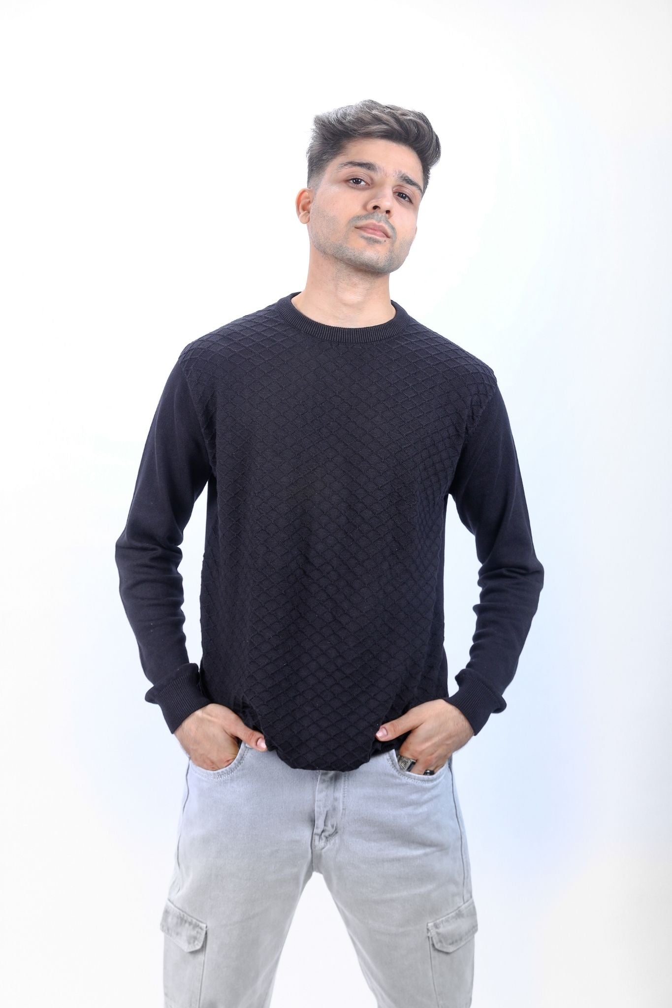 Black Textured Knit Long-Sleeve T-Shirt