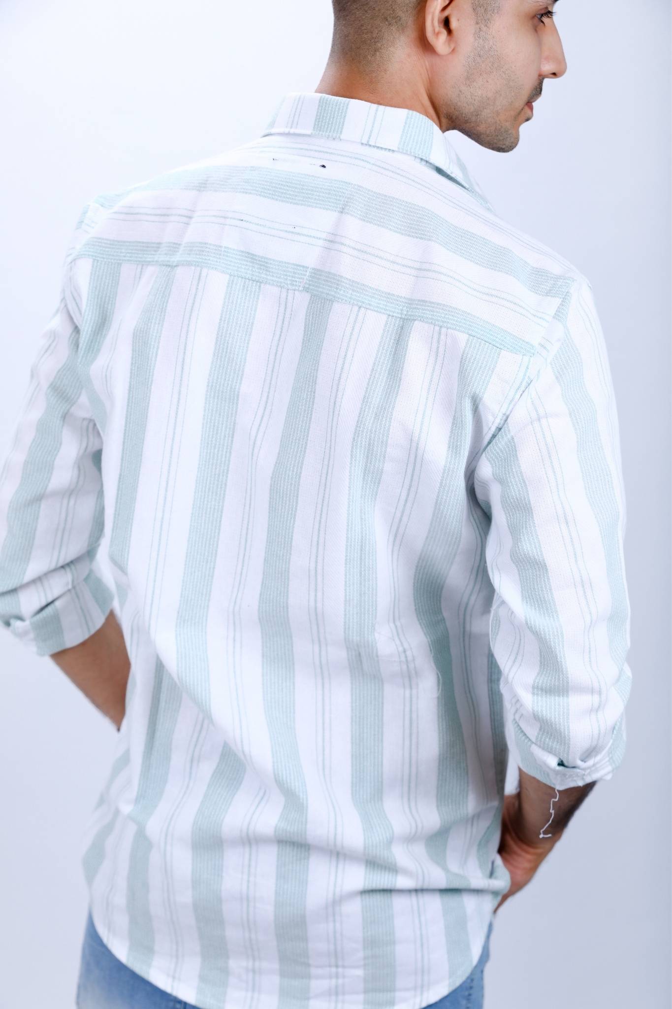 Mint Green Striped Linen Shirt