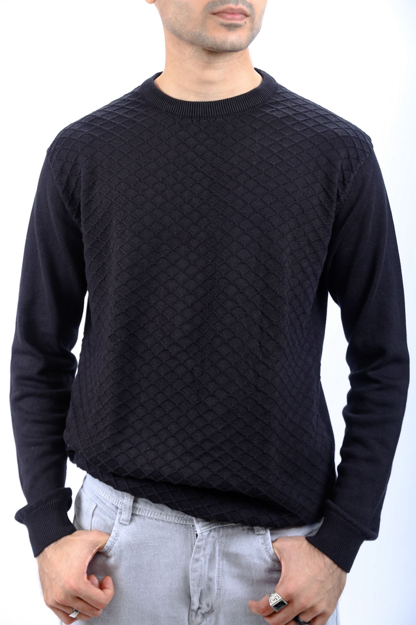 Black Textured Knit Long-Sleeve T-Shirt