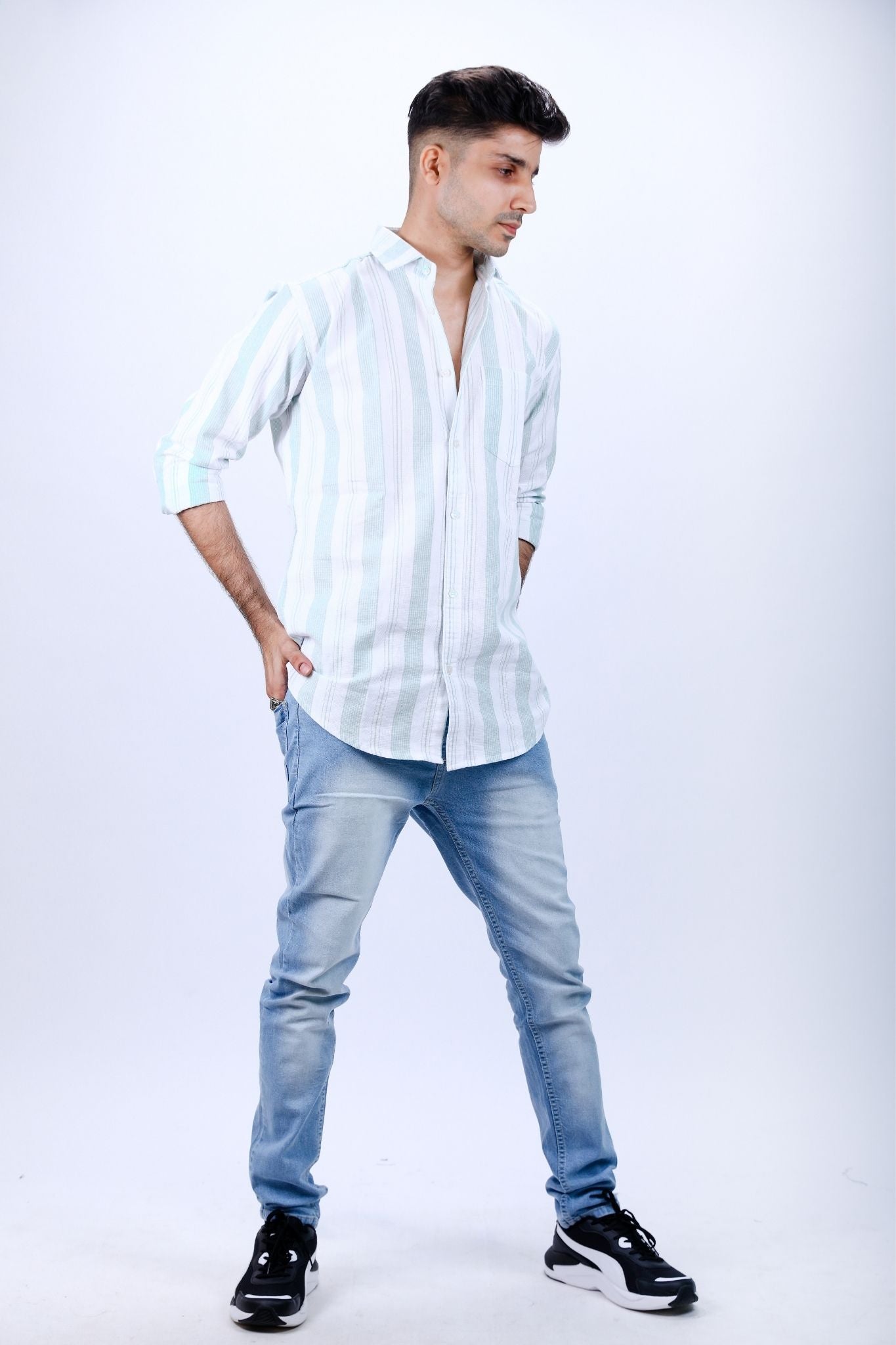 Mint Green Striped Linen Shirt