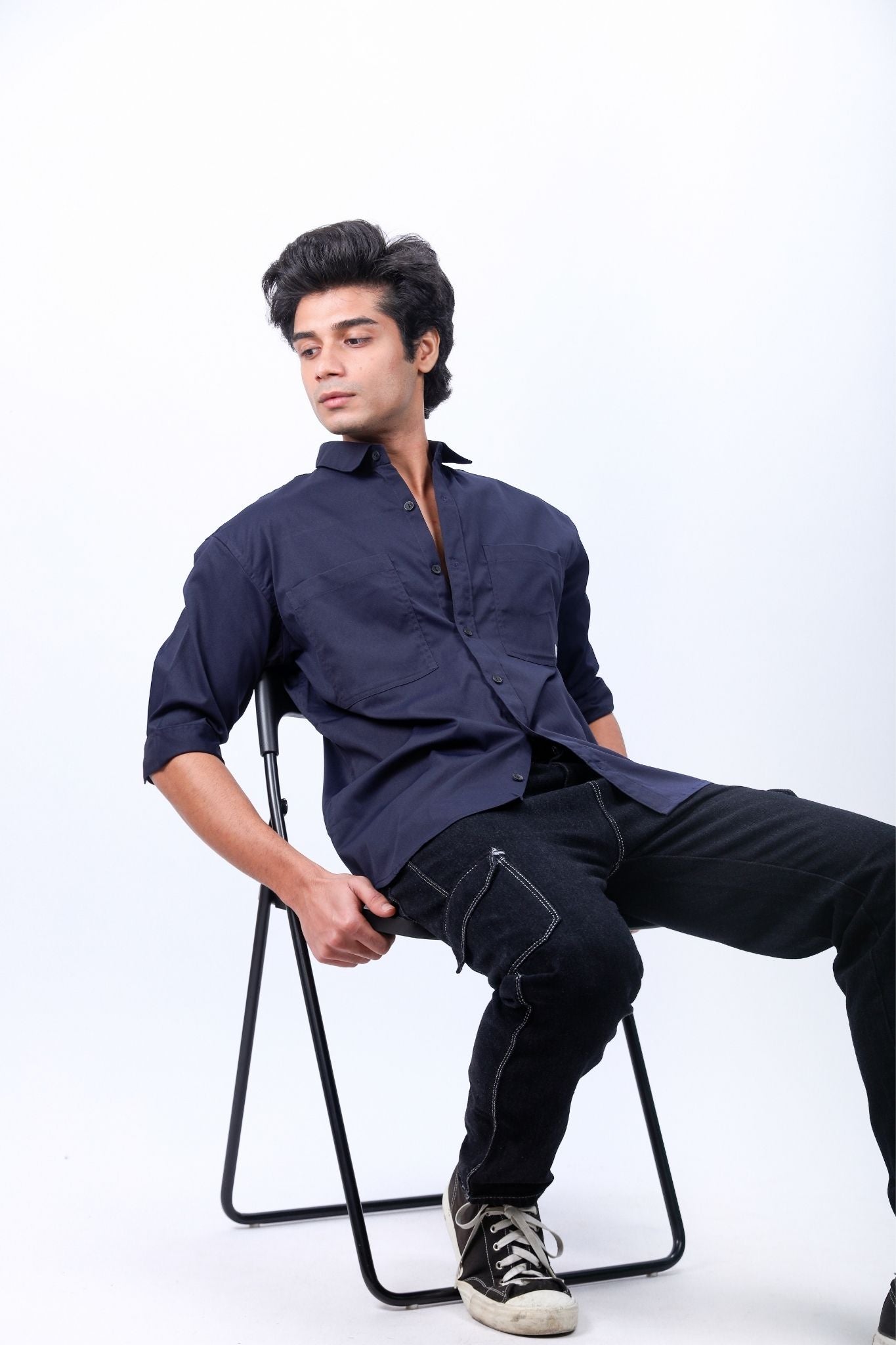 Navy Blue Graphic Print Shirt