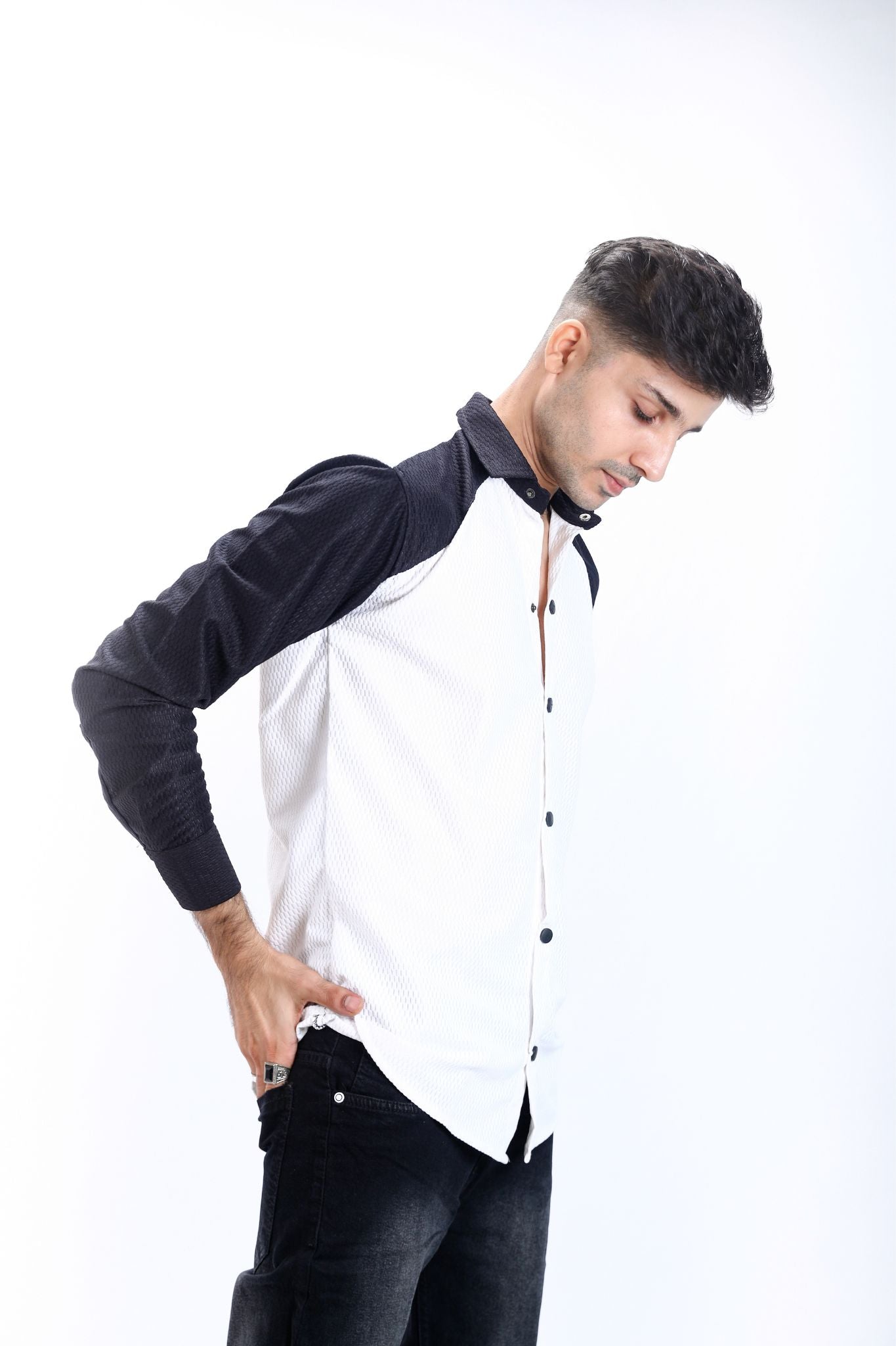 Dual-Tone Contrast Panel Shirt