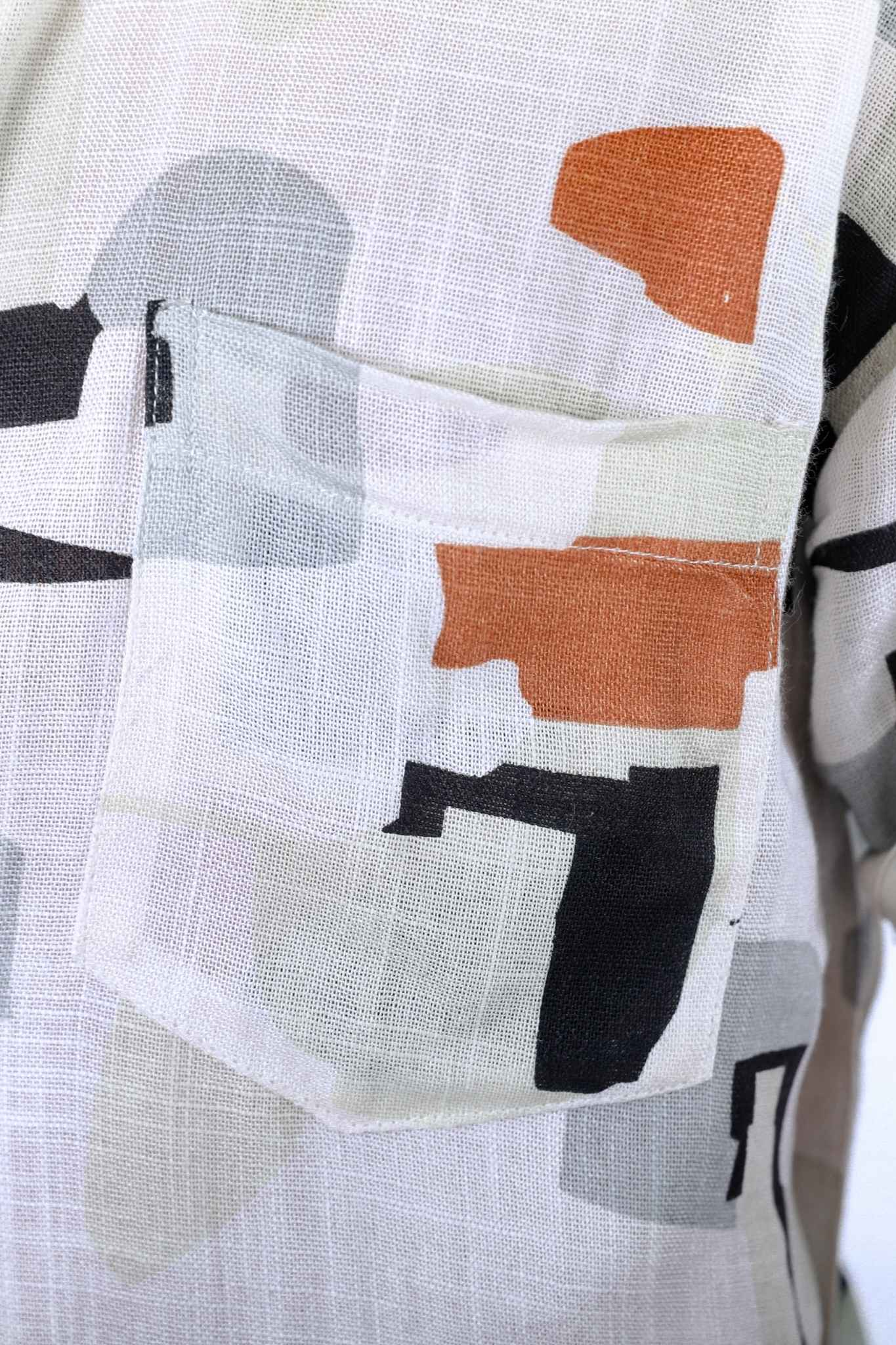 Printed White & Multi Abstract Short Sleeve Shirt