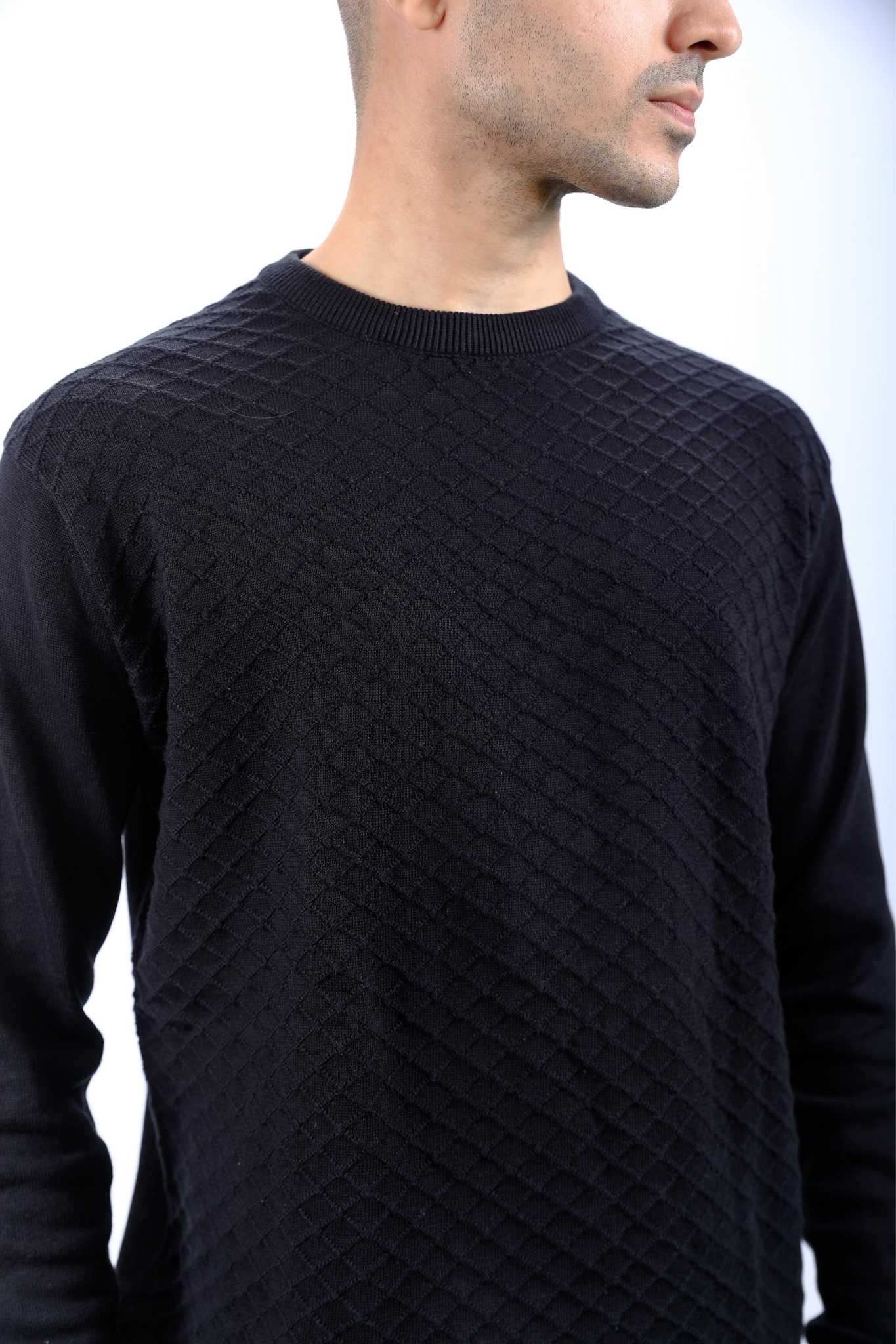 Black Textured Knit Long-Sleeve T-Shirt