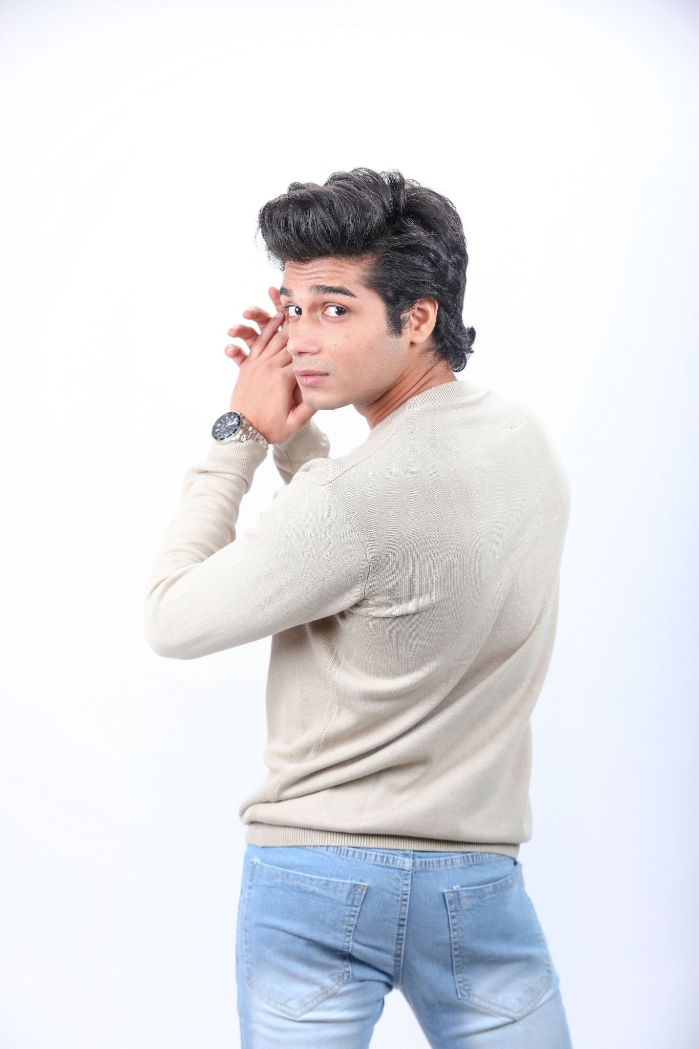 Beige Essential Knit Long-Sleeve T-Shirt