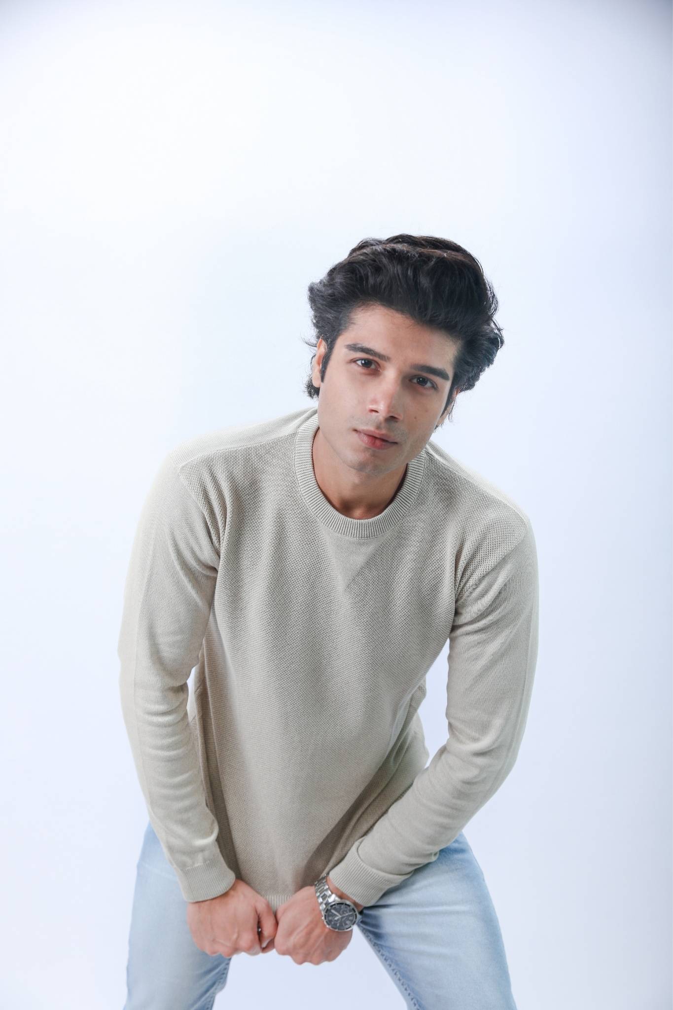 Beige Essential Knit Long-Sleeve T-Shirt