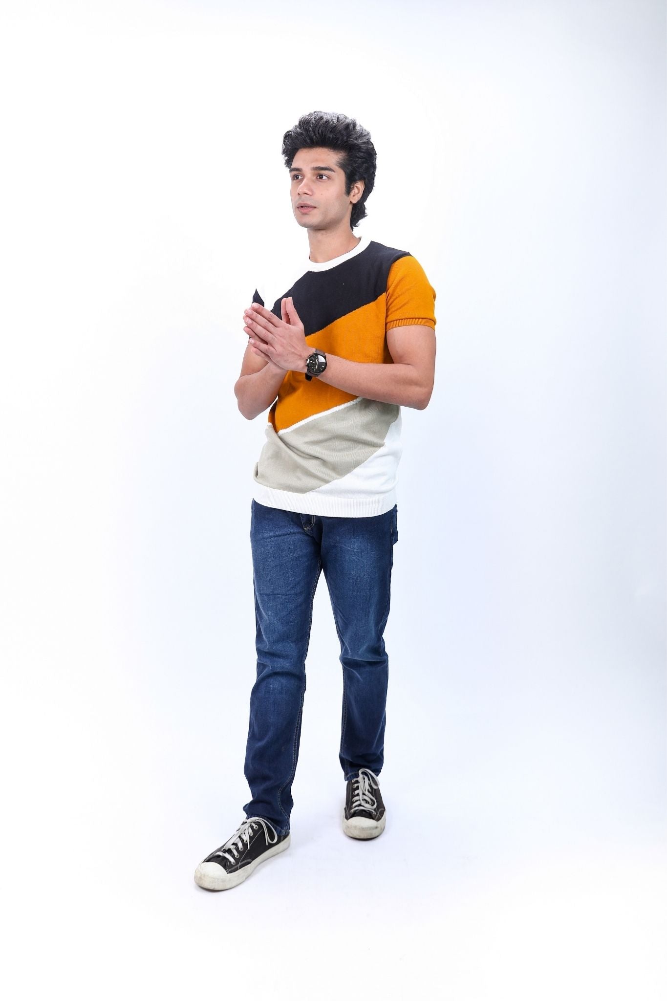 Mustard, Black, and White Colorblock T-Shirt