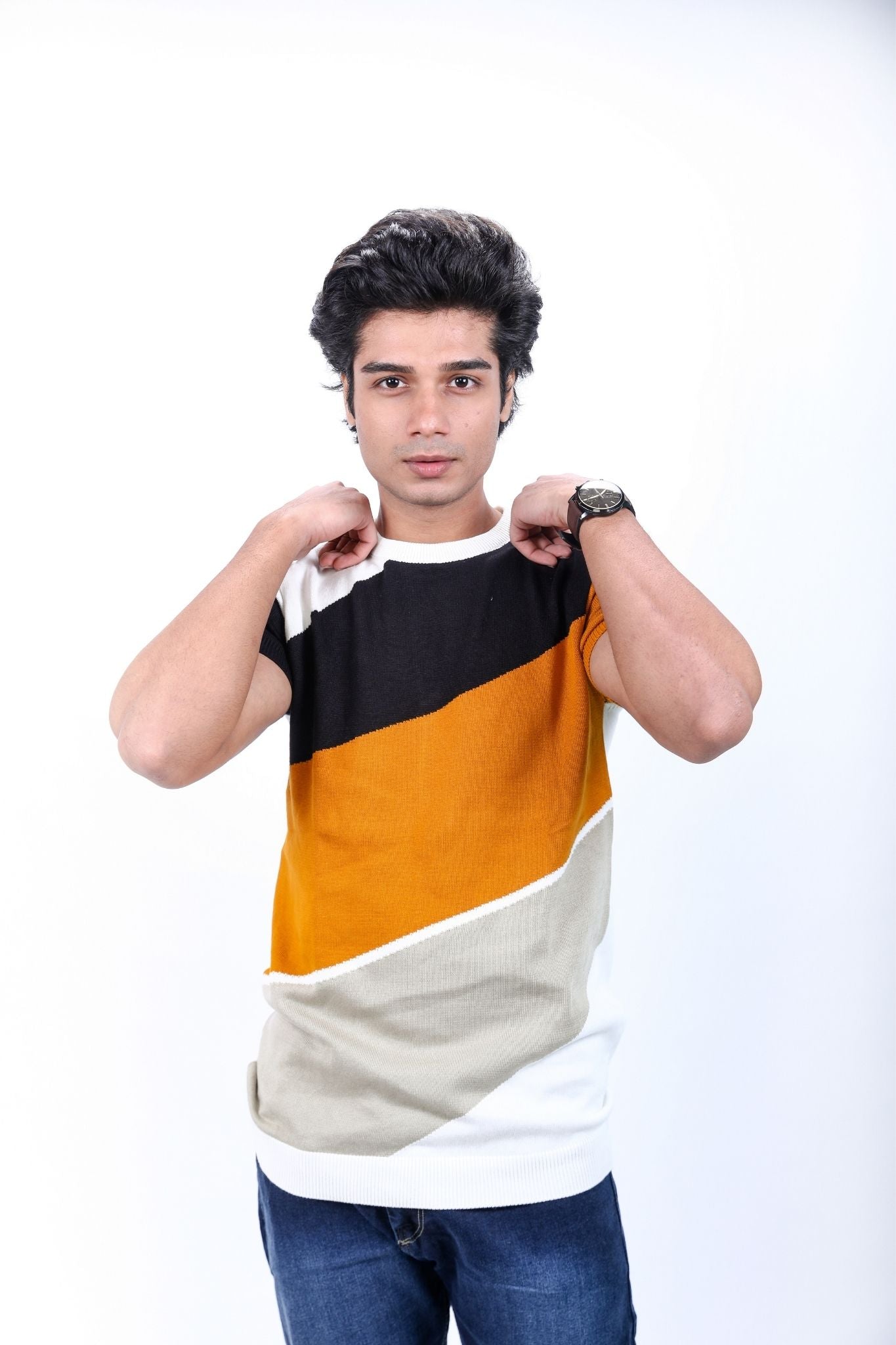 Mustard, Black, and White Colorblock T-Shirt
