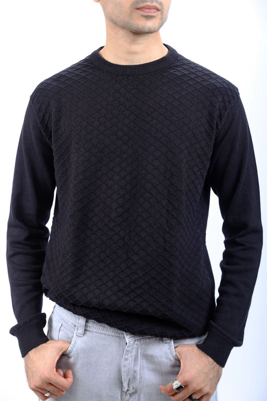 Black Textured Knit Long-Sleeve T-Shirt