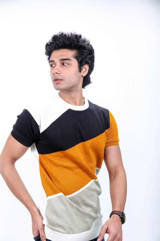 Mustard, Black, and White Colorblock T-Shirt